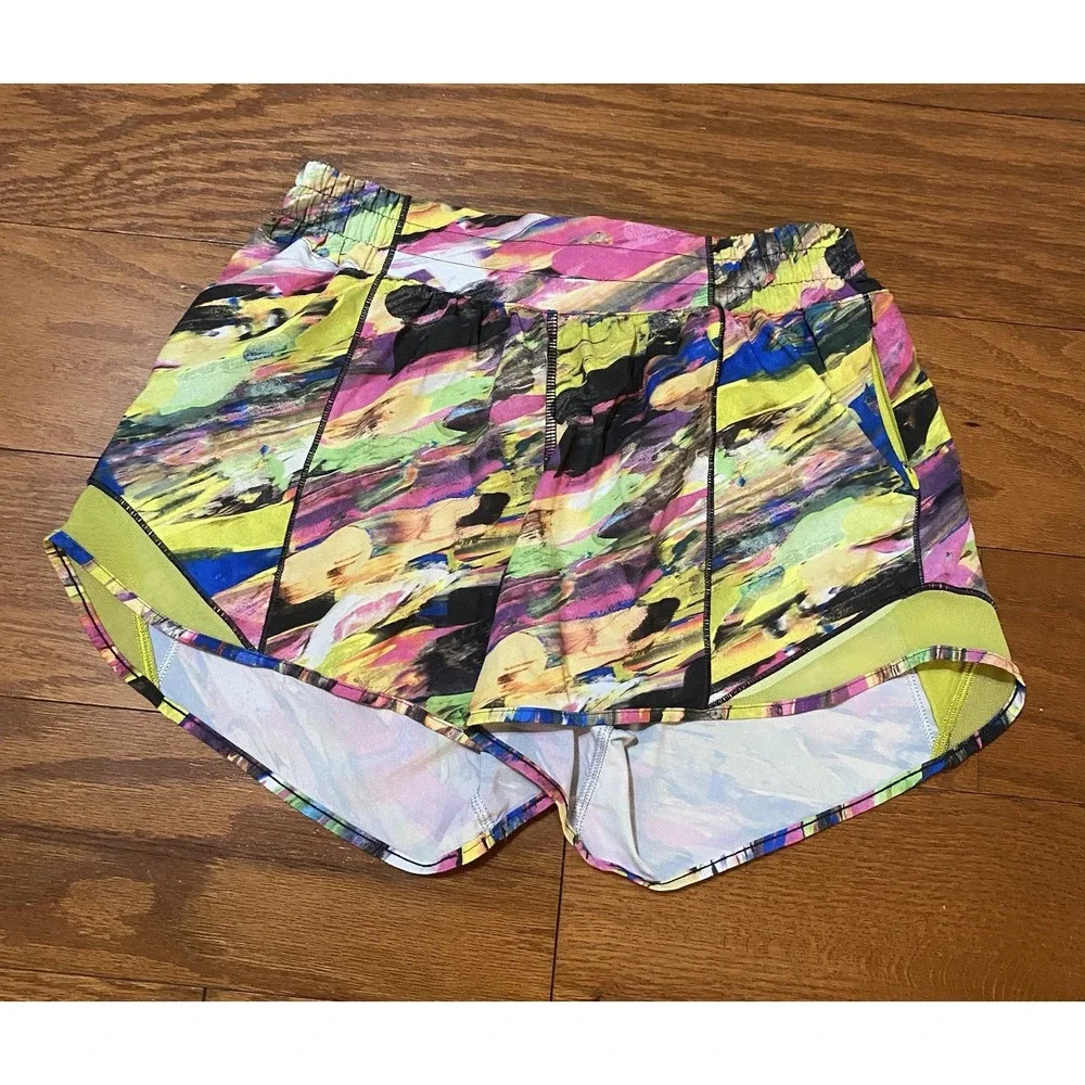 Lululemon Mylticolor Lined Running Shorts Size 6 Tall Athletic 4